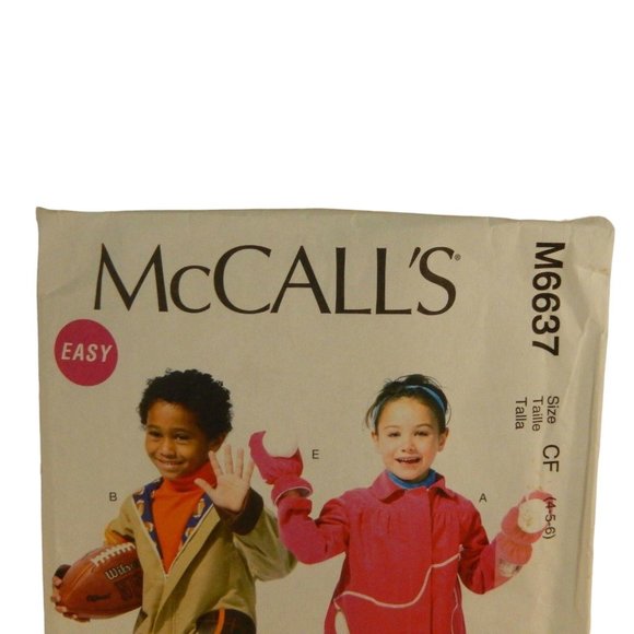 McCall's M6637 Child's Lined Jackets Pants Mittens Pttrn Size CF 4 - 5 - 6 UNCUT - Picture 3 of 6